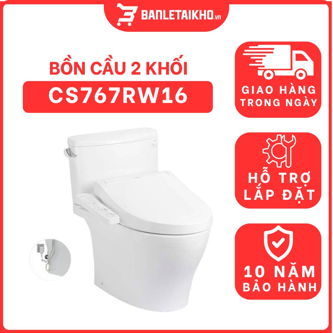 Bồn cầu TOTO CS767RW16 2 khối nắp điện tử Washlet C2 TCF23410AAA 1 bon-cau-toto-2-khoi-CS767RW16-cua-toto-banletaikho