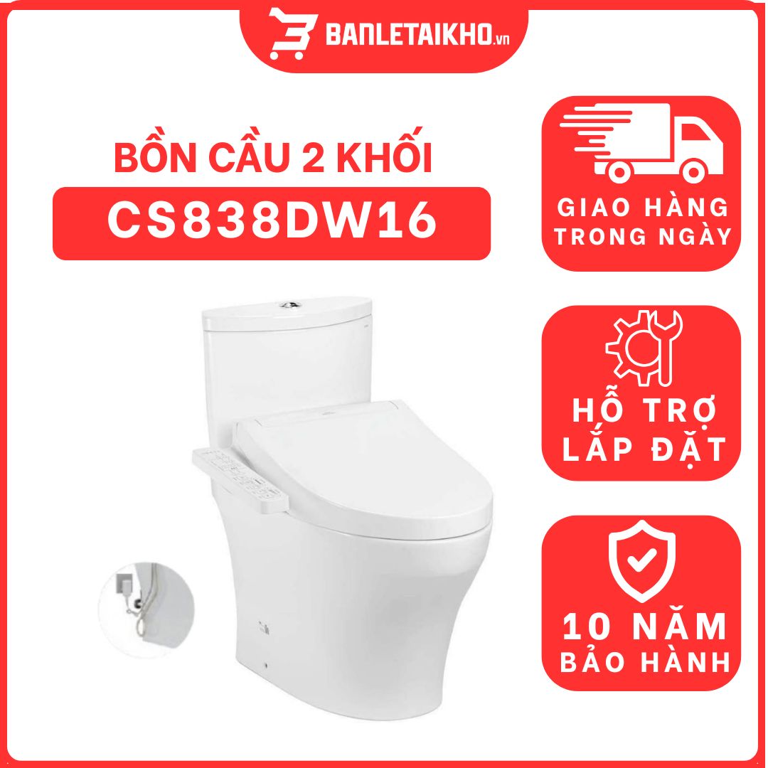 Bồn cầu TOTO CS838DW16 2 khối nắp điện tử Washlet C2 TCF23410AAA 1 bon-cau-toto-2-khoi-CS838DW16-cua-toto-banletaikho