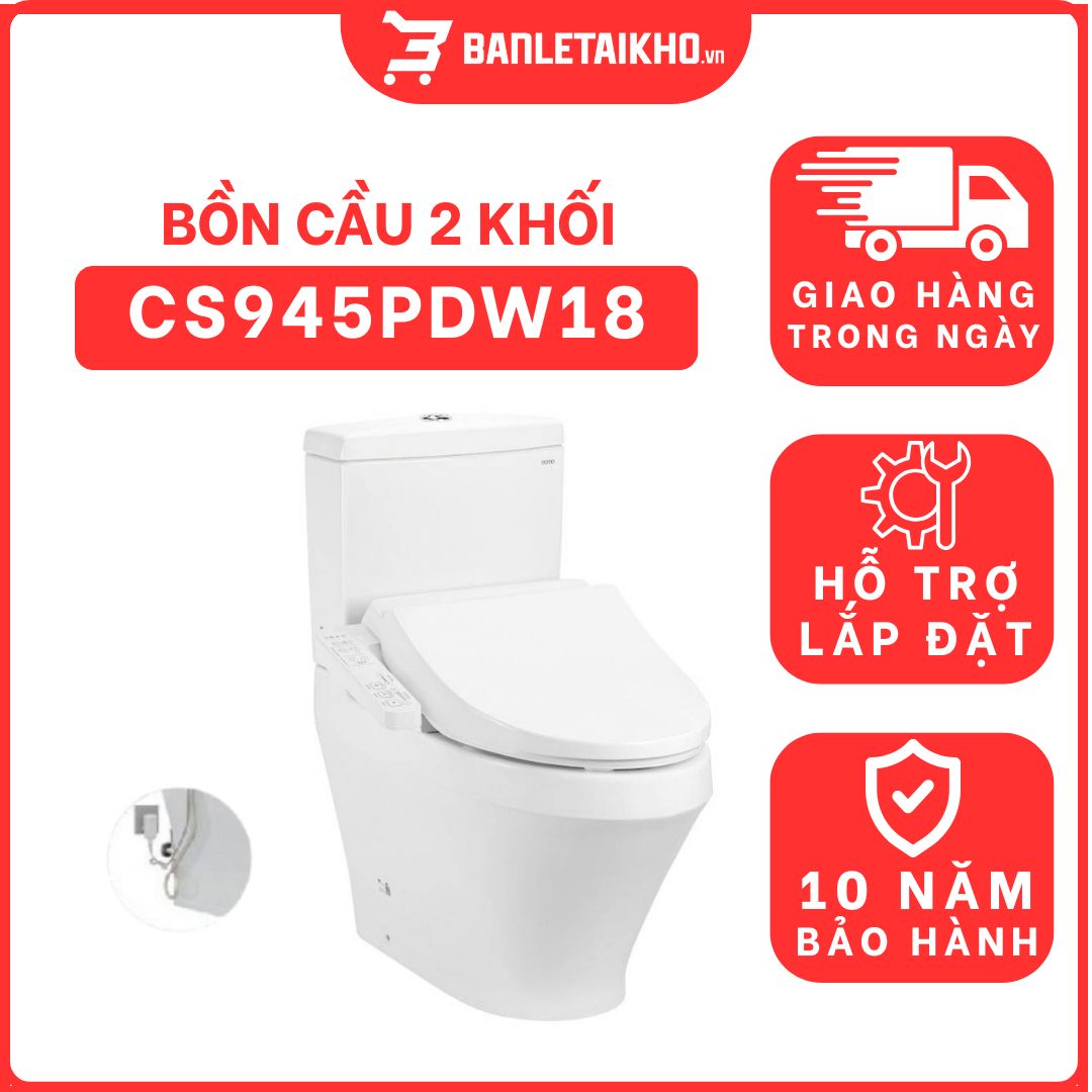 Bồn cầu TOTO CS945PDW18 2 khối nắp điện tử TCF23710AAA Washlet C2 cơ bản thoát ngang 1 bon-cau-toto-2-khoi-CS945PDW18-cua-toto-banletaikho-1