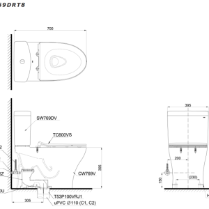 Bồn cầu 2 khối TOTO CS769DRT8 (CS769DT8) nắp đóng êm TC600VS 19 cs769drt8-xw-toto-banletaikho-9