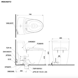 Bồn cầu 1 khối TOTO MS636DT2 nắp đóng êm TC393VS 3 ms636dt2 bvkt