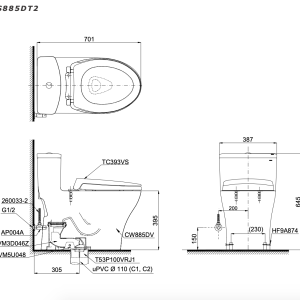 Bồn cầu 1 khối TOTO MS885DT2 nắp đóng êm TC393VS 3 ms885dt2 bvkt