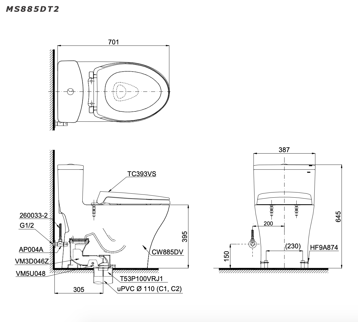 Bồn cầu 1 khối TOTO MS885DT2 nắp đóng êm TC393VS 2 Bồn cầu 1 khối TOTO MS885DT2 nắp đóng êm TC393VS - Ảnh 2