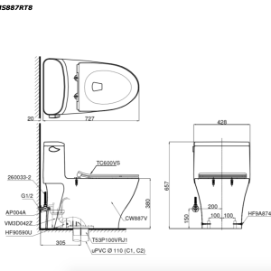 Bồn cầu 1 khối TOTO MS887RT8 nắp đóng êm TC600VS 3 ms887rt8-bvkt-toto-banletaikho