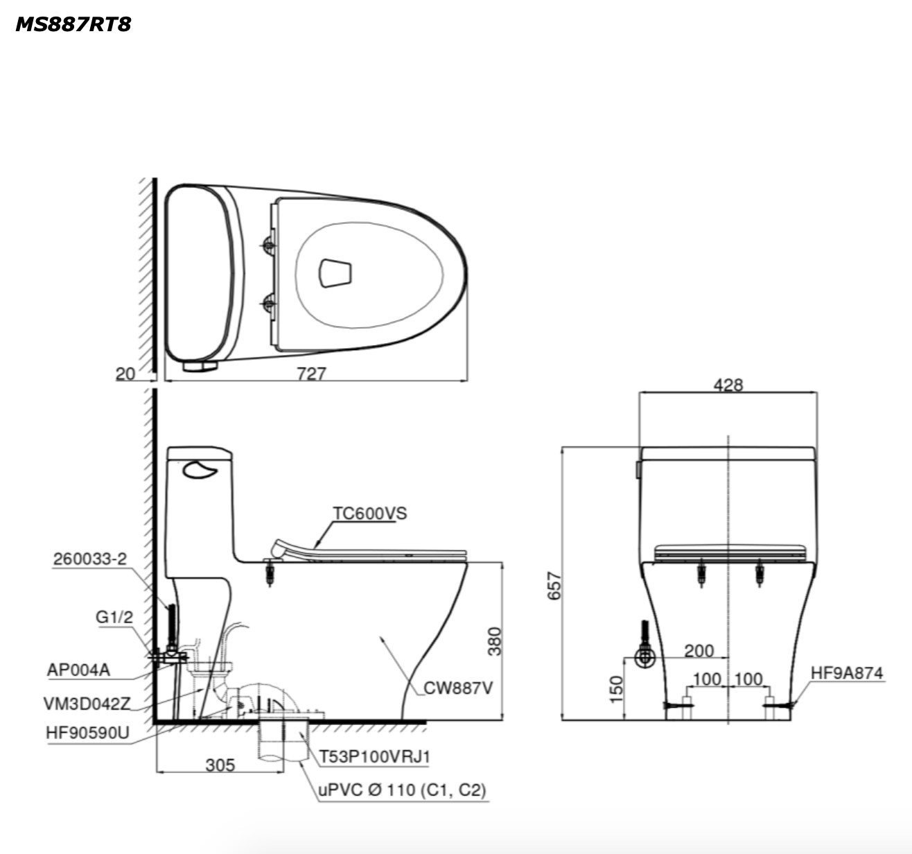 Bồn cầu 1 khối TOTO MS887RT8 nắp đóng êm TC600VS 4 ms887rt8-bvkt-toto-banletaikho