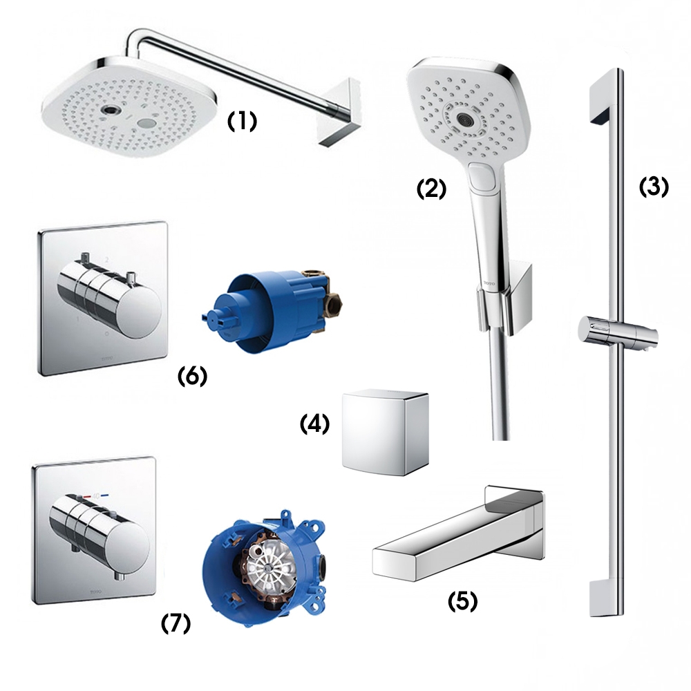 Set sen tắm âm tường 3 đường nước nhiệt độ TOTO TBW02004A 1 Set sen tắm âm tường 3 đường nước nhiệt độ TOTO TBW02004A