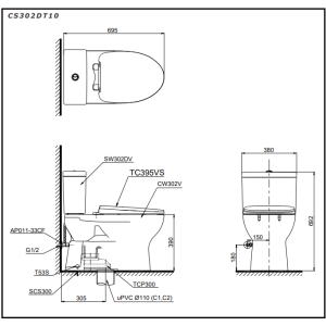 Bồn cầu 2 khối TOTO CS302DT10 nắp đóng êm TC395VS 21 cs302dt10-toto-banletaikho-10
