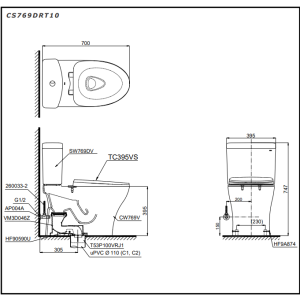 Bồn cầu 2 khối TOTO CS769DRT10 nắp đóng êm TC395VS 19 cs769drt10-toto-banletaikho-9