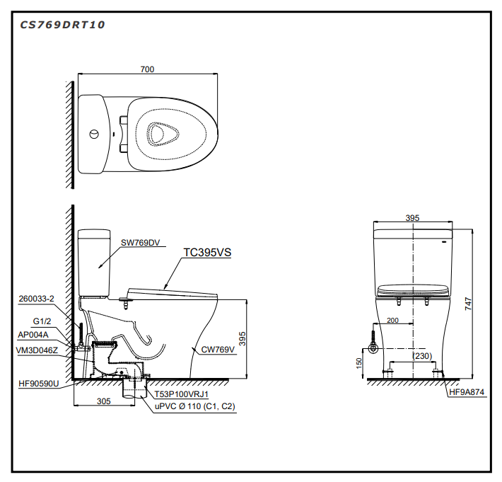 Bồn cầu 2 khối TOTO CS769DRT10 nắp đóng êm TC395VS 22 cs769drt10-toto-banletaikho-9