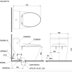 Bồn cầu 1 khối TOTO MS625DT2 nắp đóng êm TC393VS 3 ms625dt2-bvkt-toto-banletaikho