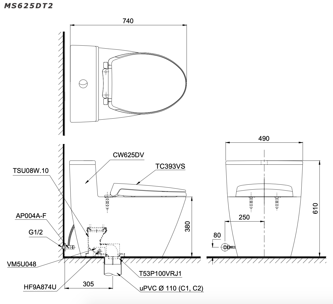 Bồn cầu 1 khối TOTO MS625DT2 nắp đóng êm TC393VS 5 ms625dt2-bvkt-toto-banletaikho