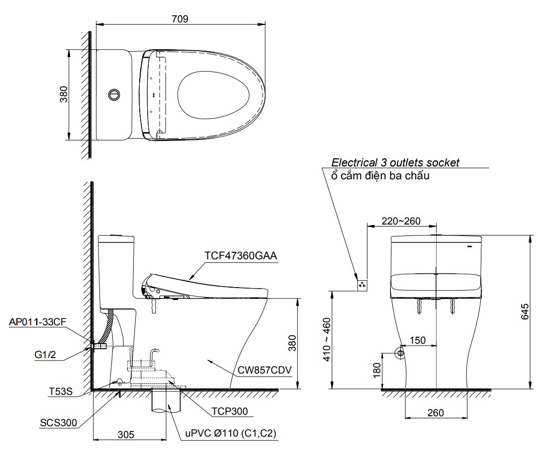 Bồn Cầu TOTO MS857CDW23 – Một Khối Nắp Điện Tử Washlet S7 TCF47360GAA Giấu Dây 4 ban-ve-ban-cau-dien-tu-toto-ms857cdw23-toto-banletaikho